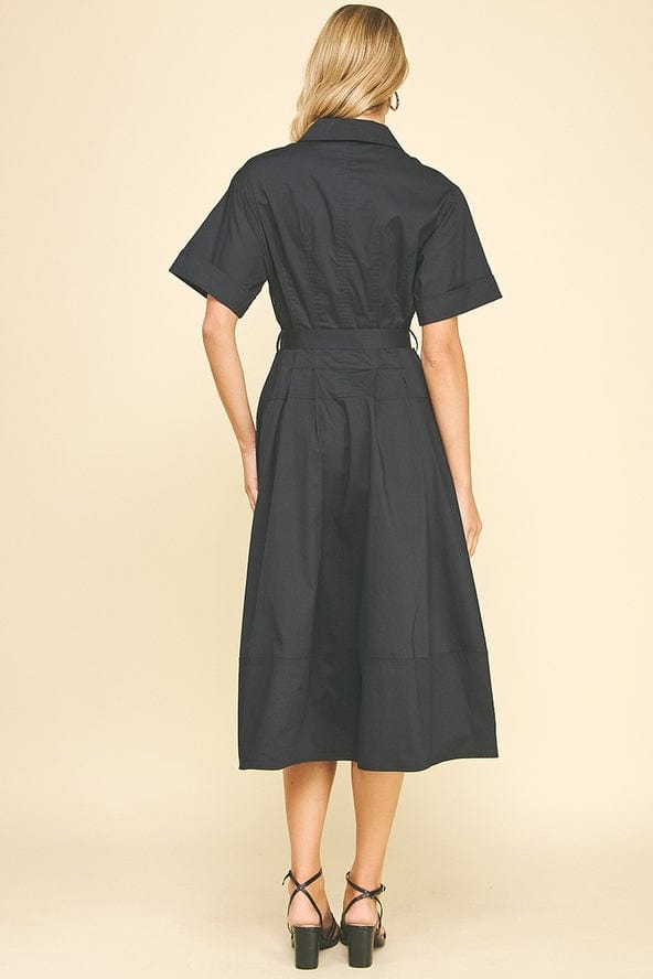 Pinch Short Sleeve Tie Belt Cotton Midi Dress in Ink - Little Miss Muffin Children & Home