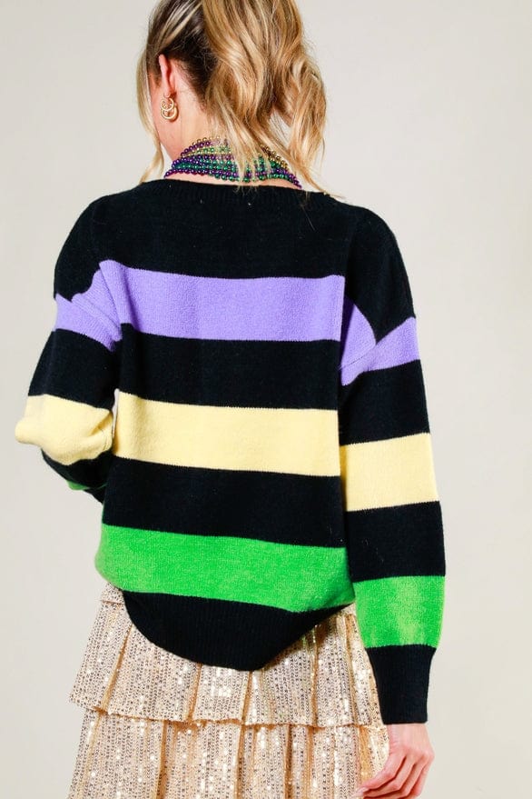 Vine & Love Vine & Love Boatneck Long Sleeve Mardi Gras Stripe Sweater - Little Miss Muffin Children & Home