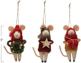 Creative Co-Op Creative Co-op Wool Felt Mouse in Outfit Ornaments - Little Miss Muffin Children & Home