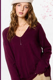 La Miel Lightweight V-Neck Sweater in Plum