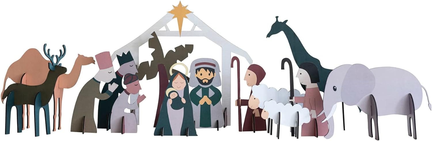 Creative Co-Op Creative Co-op MDF Nativity Set in Kraft Box, 15 Piece Set - Little Miss Muffin Children & Home