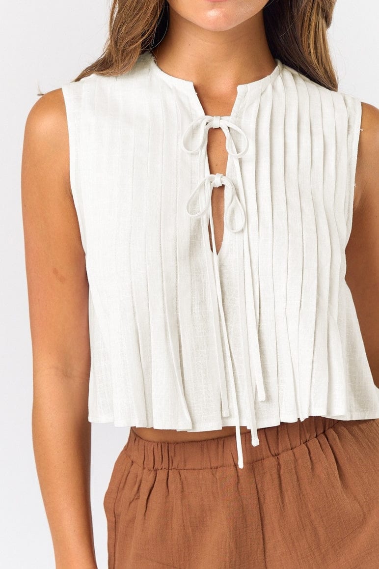 Lalavon Lalavon Pleated Front Tie Sleeveless Top - Little Miss Muffin Children & Home