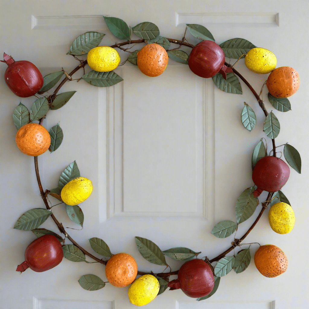 Creative Co-op Hand-Painted Metal Vintage Reproduction Toleware Leaves & Fruit Wreath, 18" Round - Little Miss Muffin Children & Home