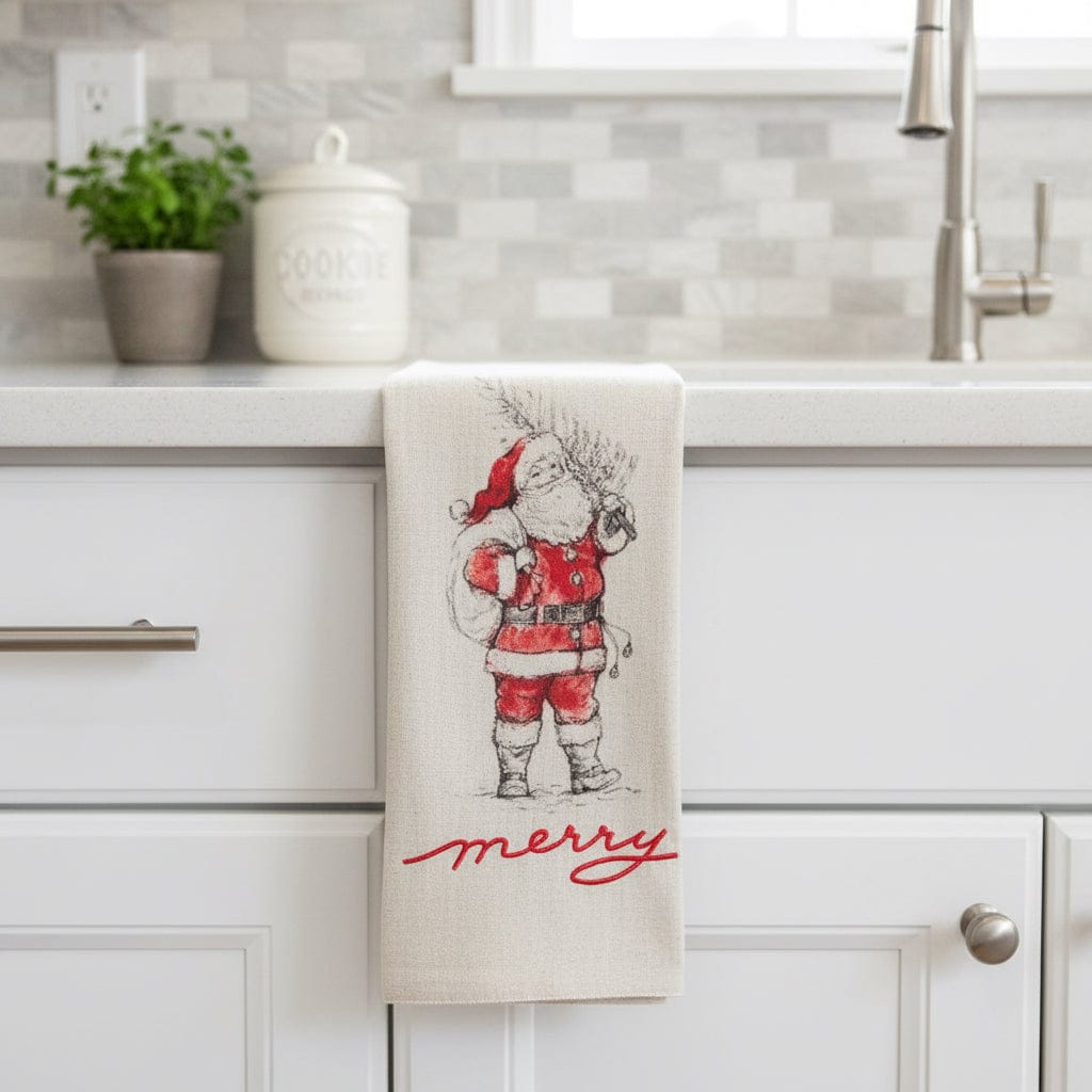 Cotton & Linen Tea Towel with Snowman/Santa Image, 4 Styles Available