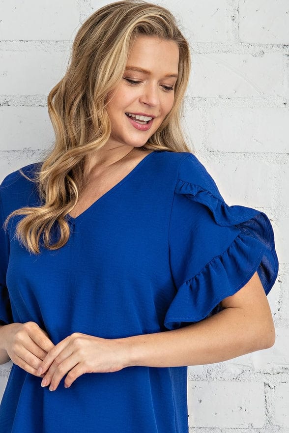 FSL Apparel FSL Apparel Ruffled Tulip Sleeve V-Neck Top in Royal - Little Miss Muffin Children & Home