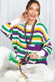 Vine & Love Color Block Mardi Gras Striped Crochet Knit Sweater