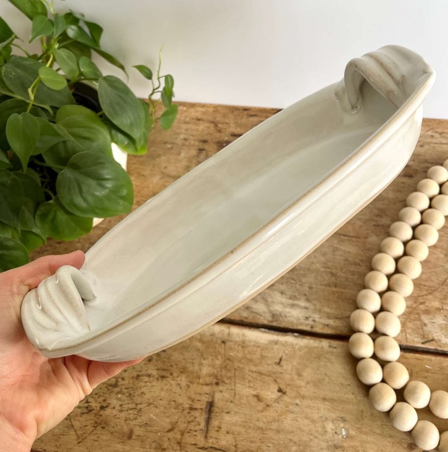 Coastal Clay Co Coastal Clay Co Oval Bowl Summer Appetizer Platter Serving Bowl with Handles, White - Little Miss Muffin Children & Home