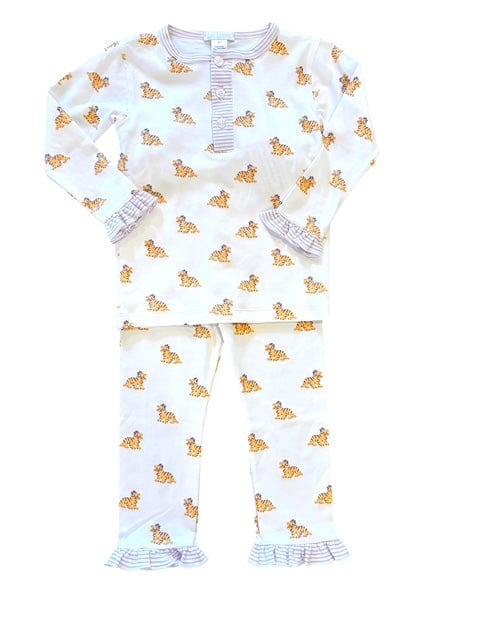 Lulu Bebe LSU Tigers Girl's Pima 2-Piece PJ Set with Striped Trim - Little Miss Muffin Children & Home