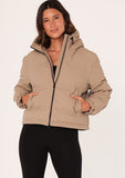 Lovestitch Long Sleeve Zip-Up Hooded Puffer Jacket, Taupe