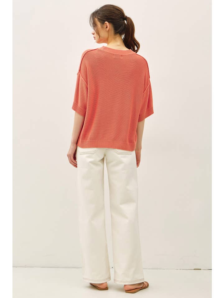 Oversize Cut Sweater Top with Raw Edge