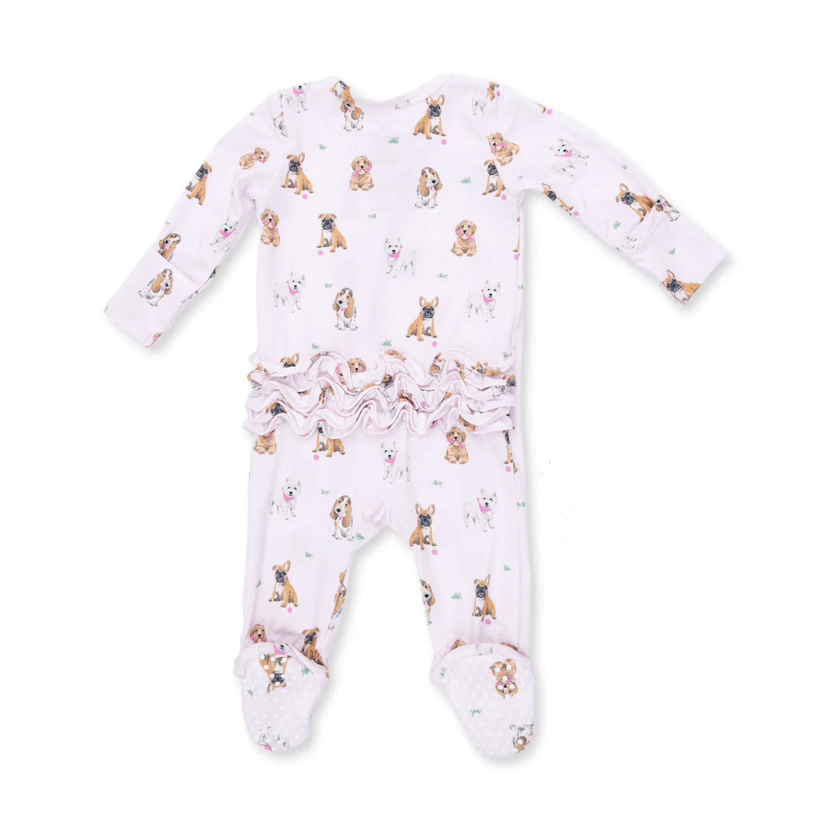 Bestie Dogs Pink 2 Way Ruffle Back Zipper Footie