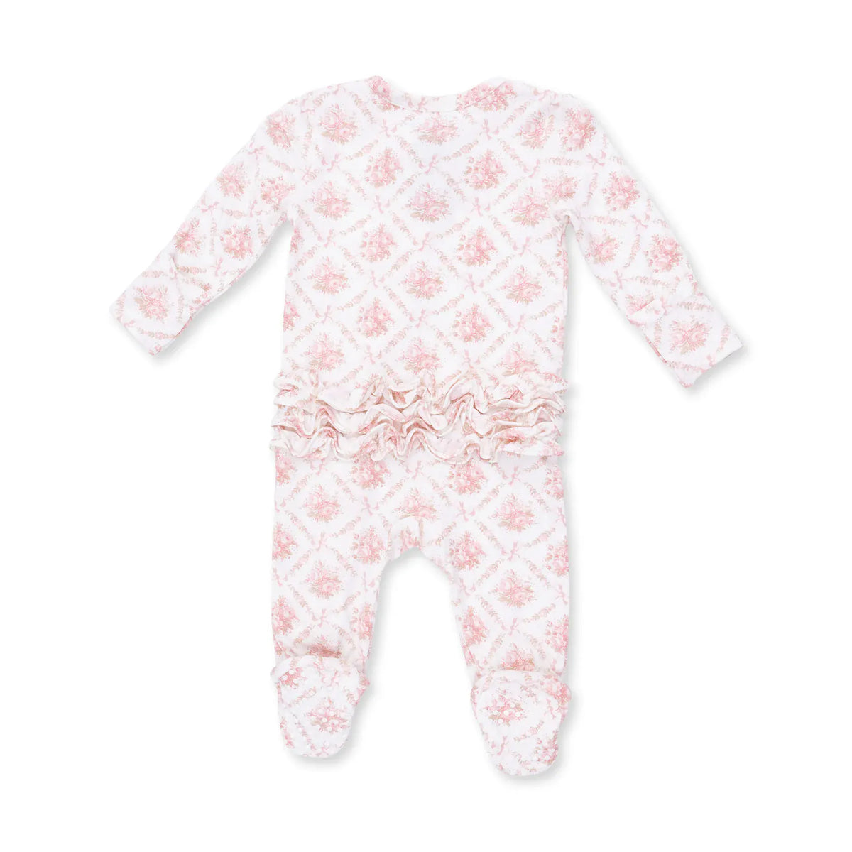 Rose Bow Lattice 2 Way Ruffle Back Zipper Footie