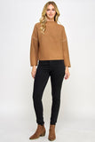 Ellison Contrast Stitch Mock Neck Sweater in Camel