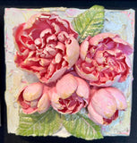 TamScottArt 6x6 Clay Floral Peony Bouquet Artwork, Pink