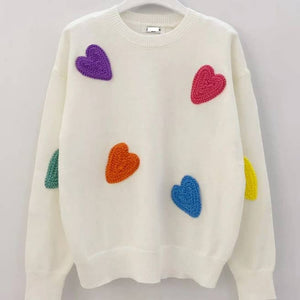 Loowie Comfy Sweater with Embroidered Hearts