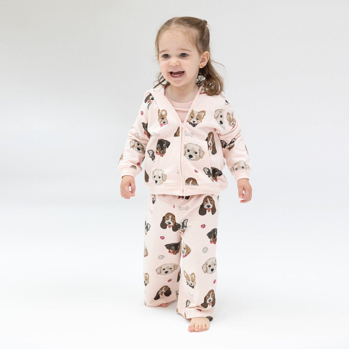 Angel Dear Angel Dear French Terry Pretty Puppy Faces Zip Hoodie + Wide Leg Pant - Little Miss Muffin Children & Home