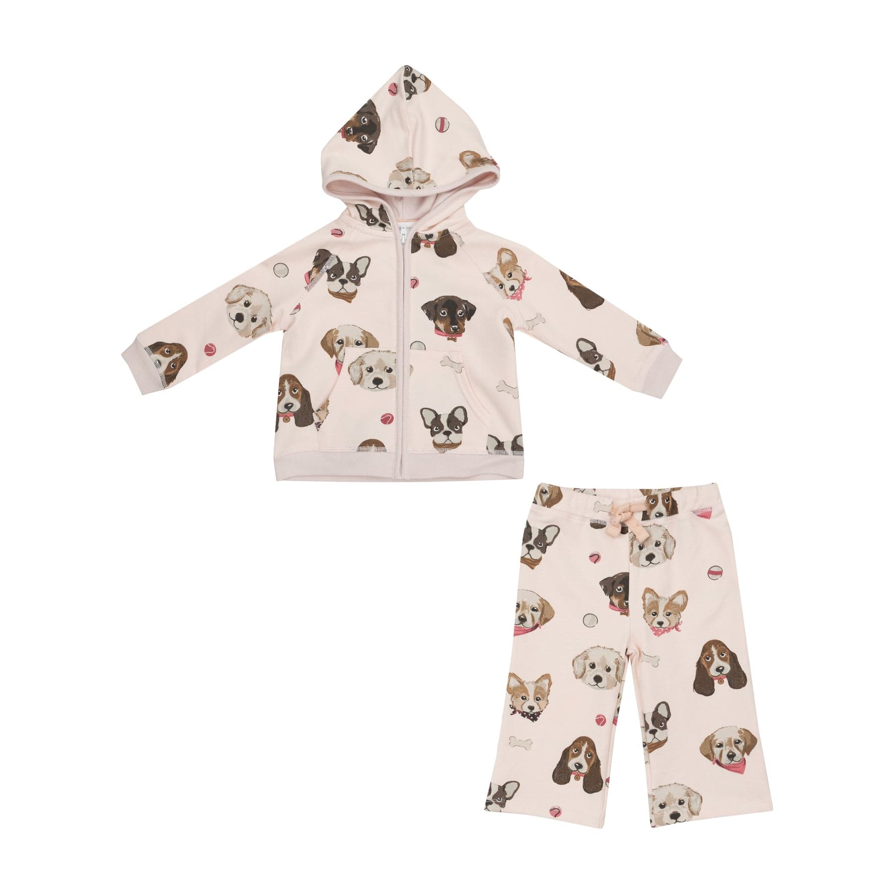 Angel Dear Angel Dear French Terry Pretty Puppy Faces Zip Hoodie + Wide Leg Pant - Little Miss Muffin Children & Home