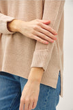 Be Cool V-Neck Sweater with Side Slits in Sand