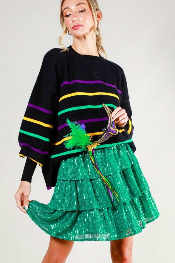 Vine & Love Vine & Love Mardi Gras Striped Sweater - Little Miss Muffin Children & Home
