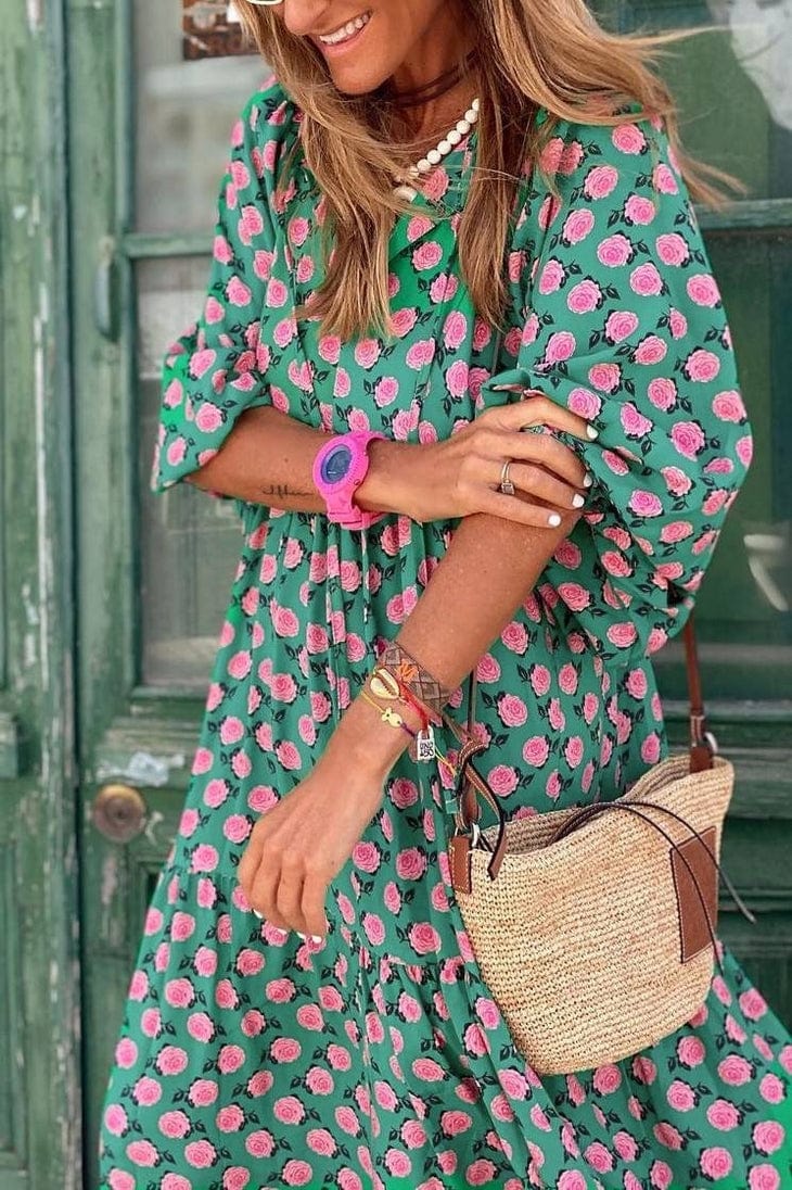 Rosa Clothing Rosa Clothing Bohemia Floral Balloon Sleeves Loose Flare Swing Dress - Little Miss Muffin Children & Home