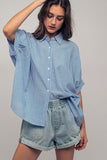 Urban Daizy Boxy Pinstriped Cuff Shirt in Blue & White