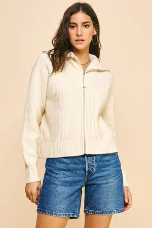 Pinch Zip Up Sweater in Ivory