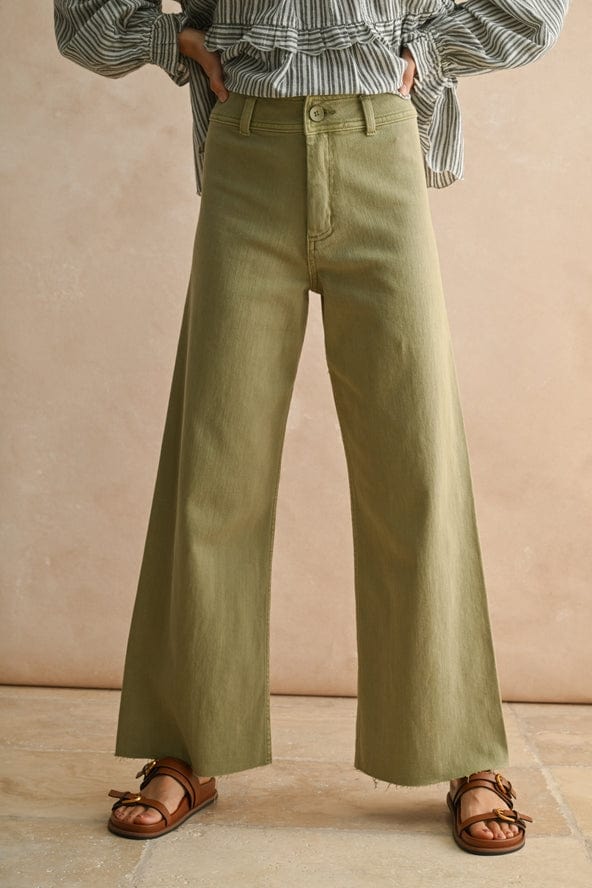Miou Muse Straight Wide Leg Denim Pants in Dusty Sage - Little Miss Muffin Children & Home
