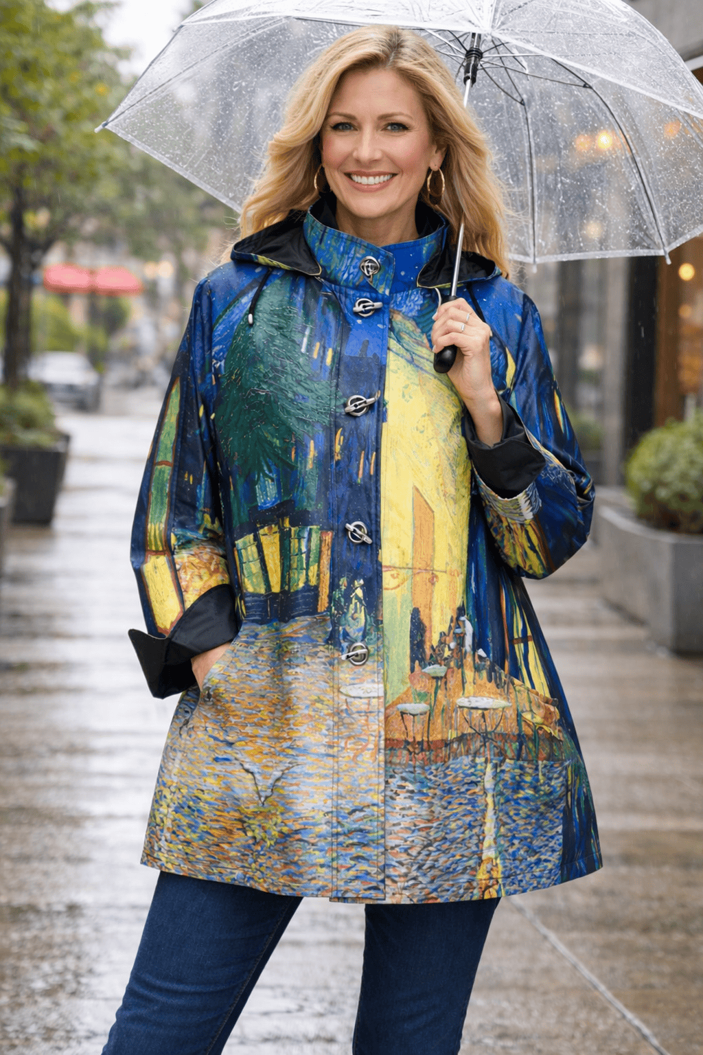 Cafe Terrace at Night Reversible Toggle Raincoat