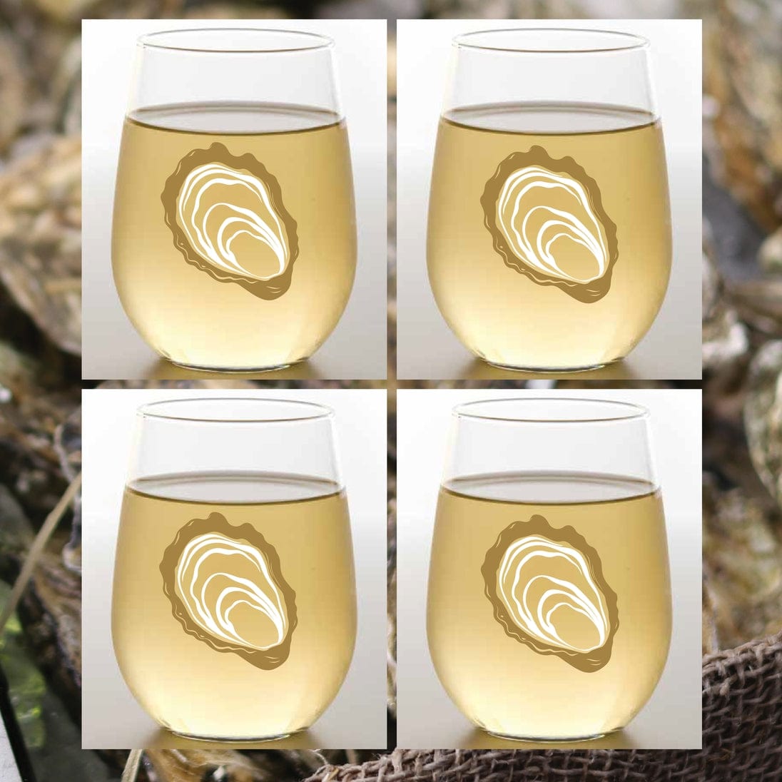 Wine-Oh! Oysters Metallic Unbreakable Stemless Tritan Plastic Wine Glasses, Set of 4 - Little Miss Muffin Children & Home