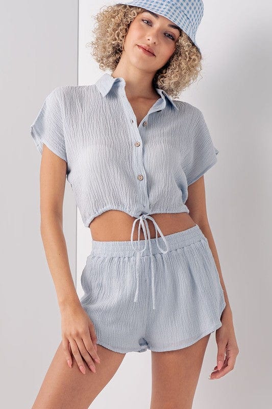 Urban Daizy Urban Daizy Button Down Crop Top Elastic Shorts Gauze Set - Little Miss Muffin Children & Home