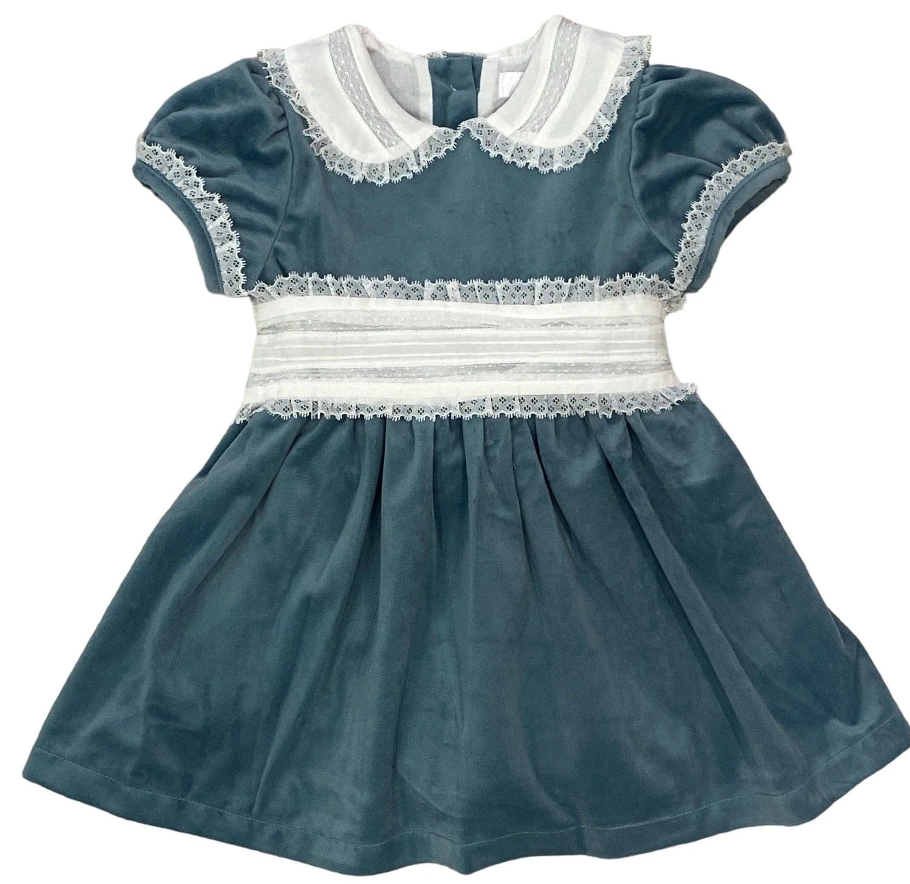 Lulu Bebe Lulu Bebe Scarlet Blue Velvet Dress with Lace Belt - Little Miss Muffin Children & Home