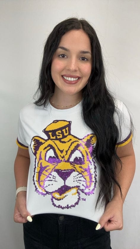 Bomb Designs LSU Vintage Tiger Women's Sequin Design Tee Bomb Designs LSU Vintage Tiger Women's Sequin Design Tee