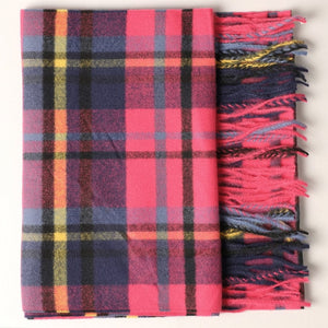 Cashmere Feel Plaid Pattern Scarf - Fringed Edges