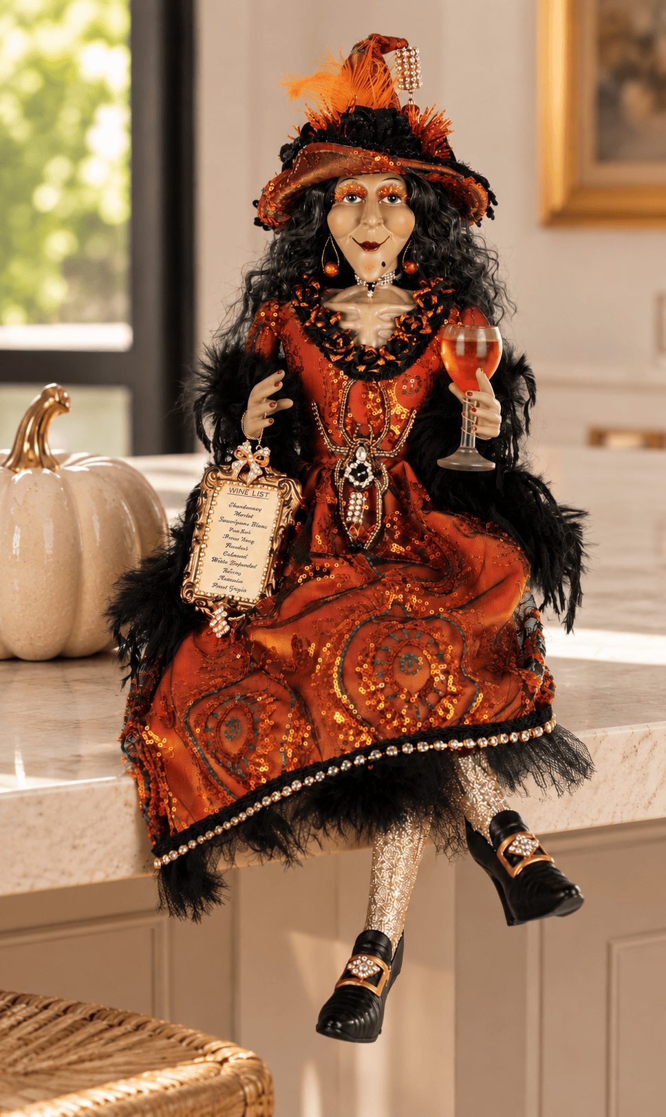 A Witch and Her Wine Halloween Figurine