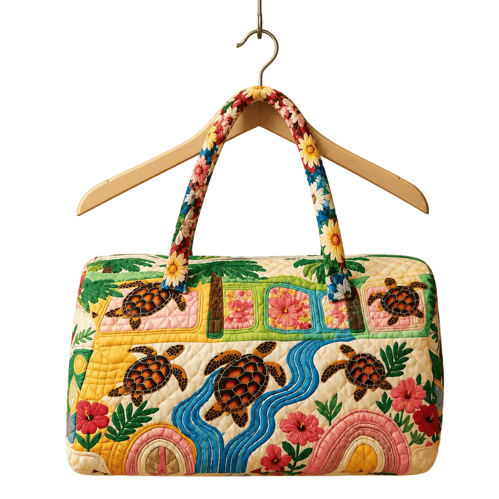 Sea Turtle Hippie Bus Quilted Duffle Bag