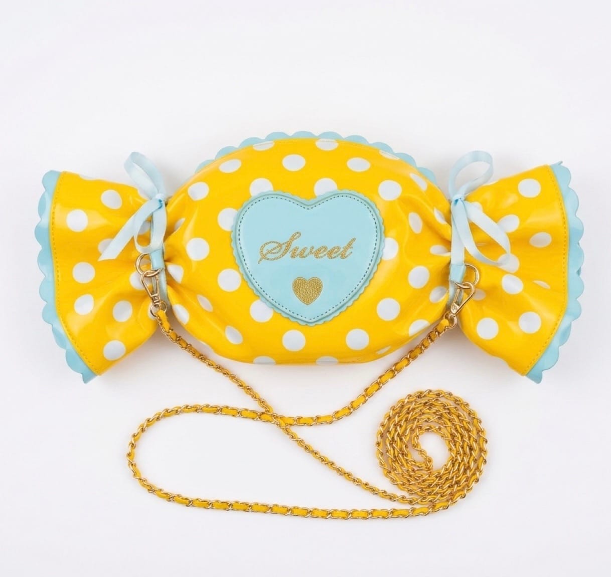Heart Candy Yellow/Blue Candy Handbag with Golden Chain Shoulder Strap