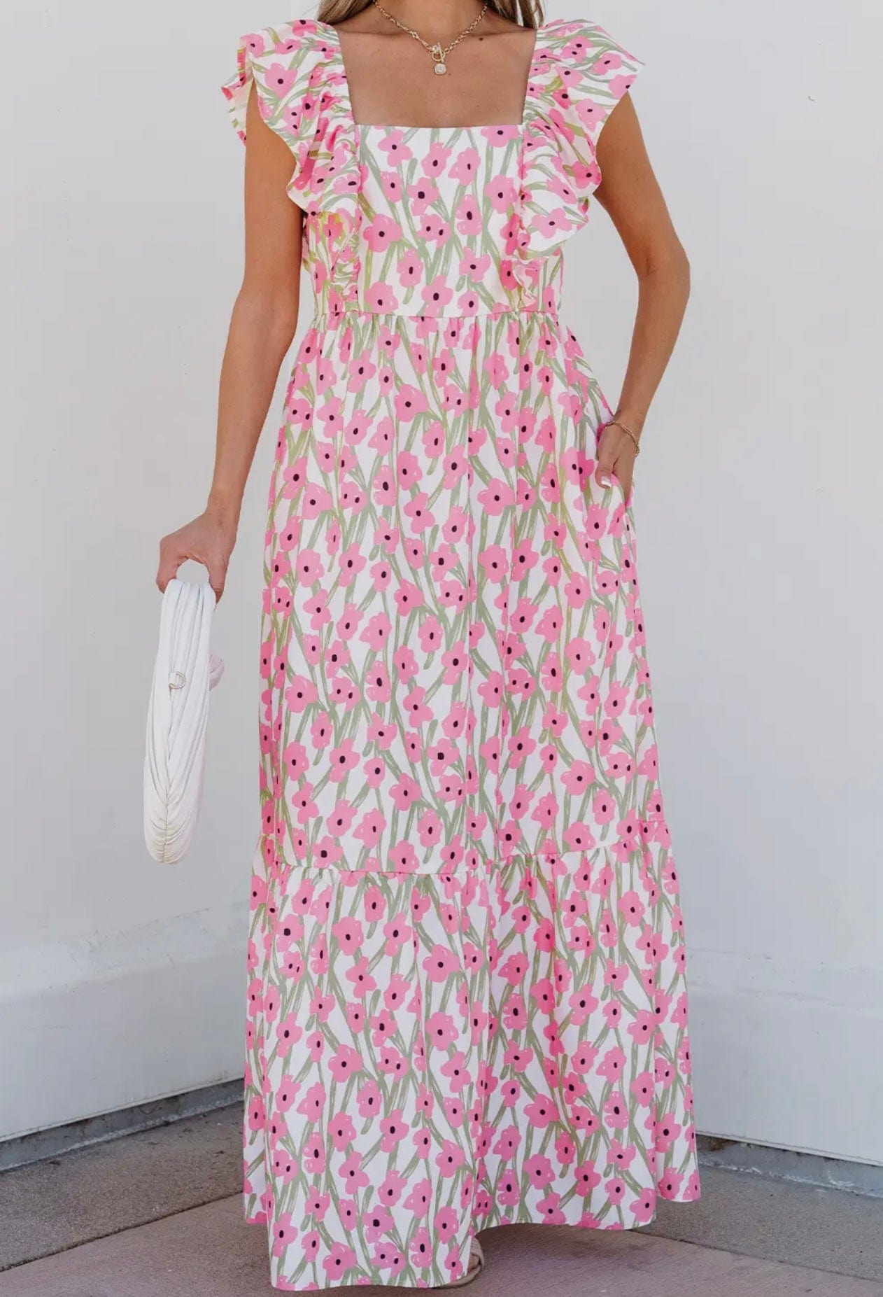 Aapparella Sassy Floral Ruffled Strap Summer Maxi Dress