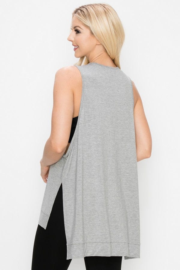 Side Slit Sleeveless Top in Heather Grey