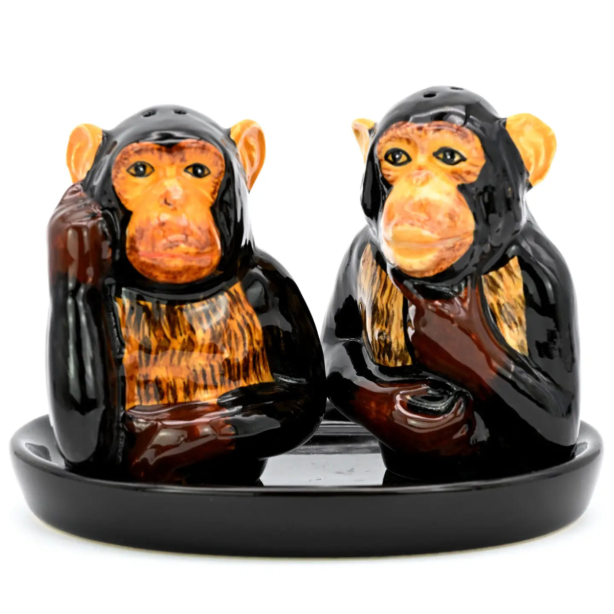 Monkey Salt and Pepper Shaker on Black Ceramic Tray
