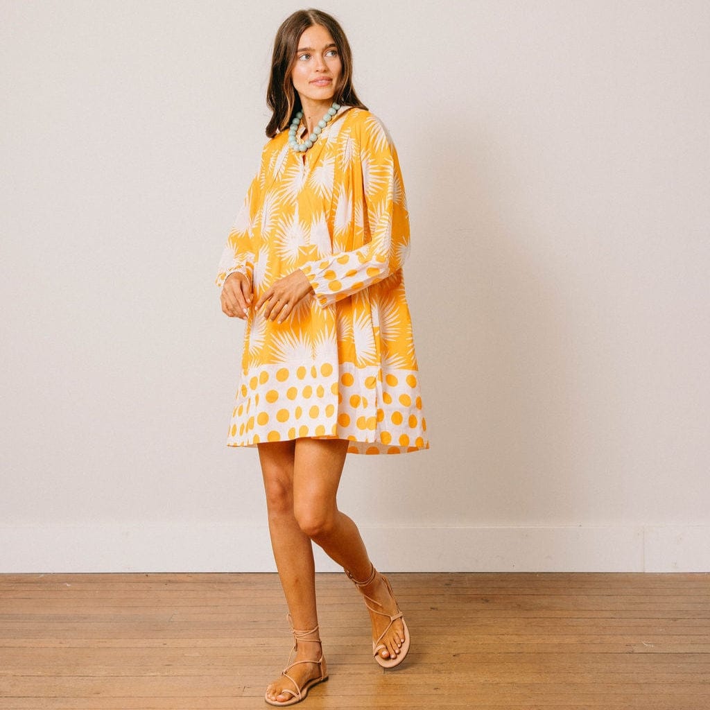 Sunshine Tienda Gold Palm Geo with Gold Dot Lilly Dress - Little Miss Muffin Children & Home