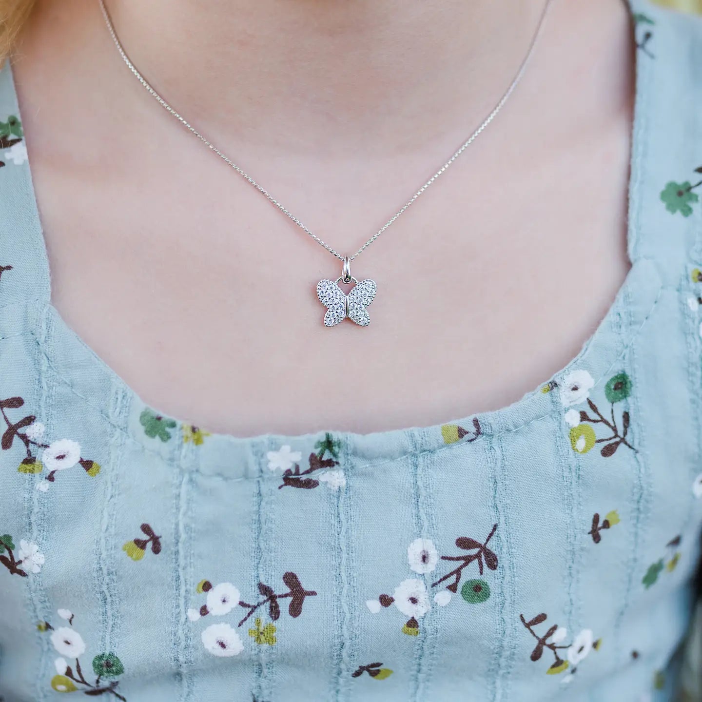 Sterling Silver Butterfly June Birthstone 14" Necklace for Kids