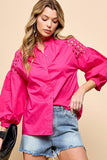 Cezele Lantern Sleeve Blouse in Rose