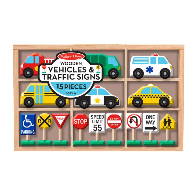 Melissa & Doug Wooden Vehicles & Traffic Signs, 15 Pieces - Little Miss Muffin Children & Home