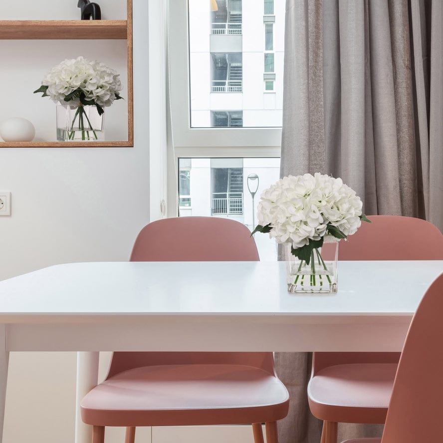 Larksilk Larksilk 10" White Hydrangea Flowers in Glass Vase with Water Look - Little Miss Muffin Children & Home