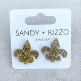 Sandy + Rizzo Sandy + Rizzo Gold Fleur de Lis Earrings - Little Miss Muffin Children & Home