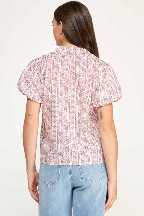 Paisley Print Puff Sleeve Top