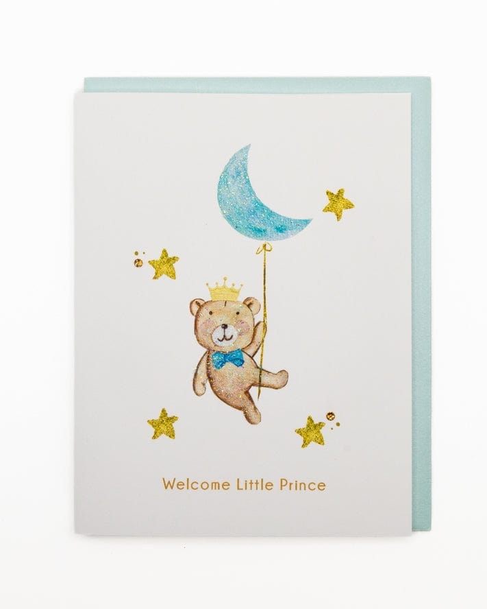 Lavender Vines 'Sweet Little Prince' Teddy Bear New Baby Greeting Card - Little Miss Muffin Children & Home
