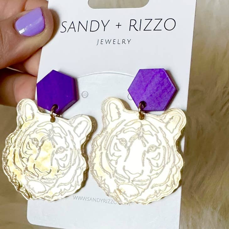 Sandy + Rizzo Sandy + Rizzo Gold Mirrored Tiger Earrings - Little Miss Muffin Children & Home