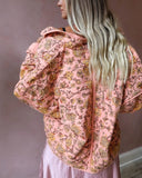 Rosa Clothing Contrast Color Floral Panelled Padded Jacket