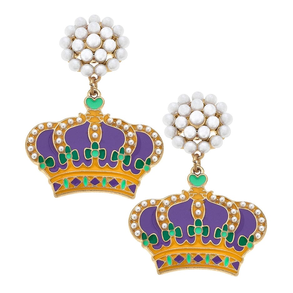Canvas Style Canvas Style Mardi Gras Crown Enamel Earrings in Jewel Tone Multi - Little Miss Muffin Children & Home